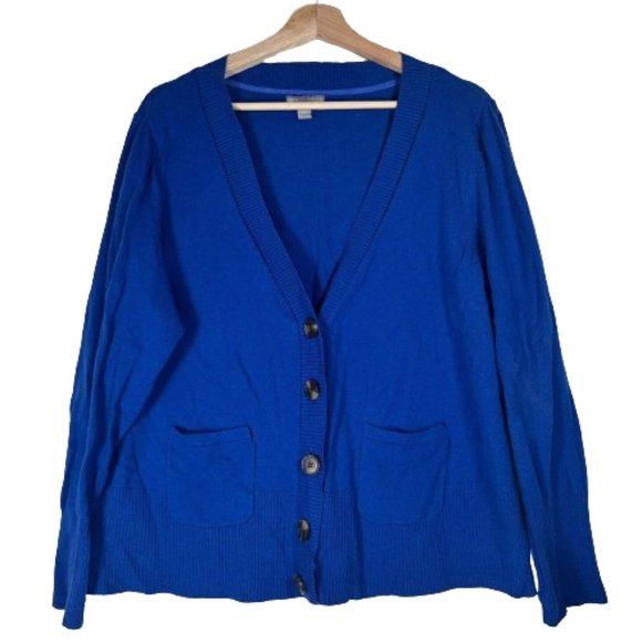 JCP JCPenny Sweater Women 2X Blue Cardigan Pockets Cotton Cashmere Blend Solid - Picture 1 of 11
